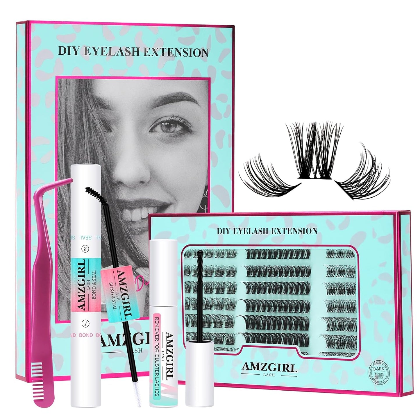 Diy Lash Extension Kit Eyelash Clusters Individual Lashes Extensions Kits With Cluster Lashes Wispy, Lash Bond & Seal, Lash Remover,Applicator at Home Lash Extensions Kit(SMH,C-Mix8-16mm kit)