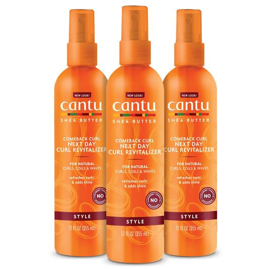 Cantu Comeback Curl Next Day Curl Revitalizer for Natural Hair with Pure Shea Butter, 12 fl oz (Pack of 3) (Packaging May Vary)