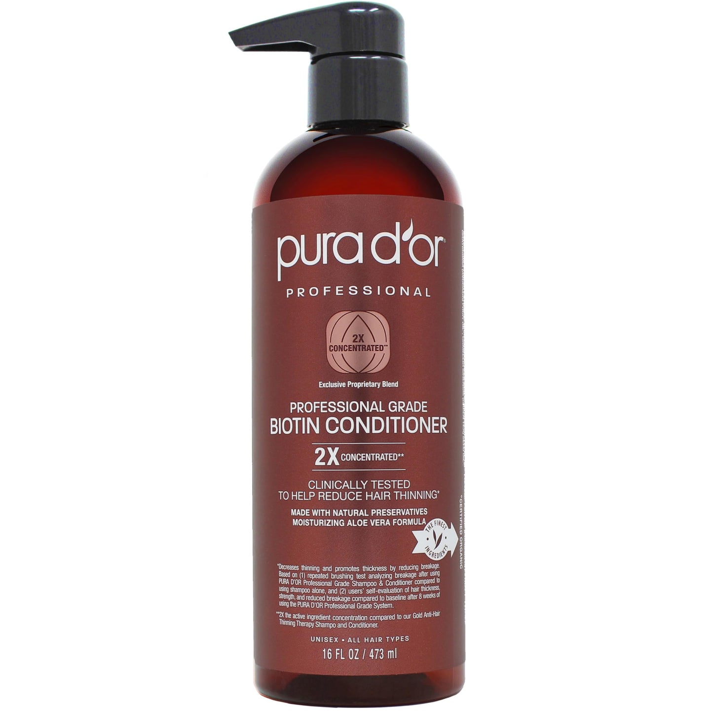 PURA D'OR Professional Grade Biotin Conditioner For Thinning Hair, Clinically Proven Anti-Thinning Hair Care, 2X Concentrated DHT Blocker Hair Thickening Products For Women & Men, 16oz (Label varies)