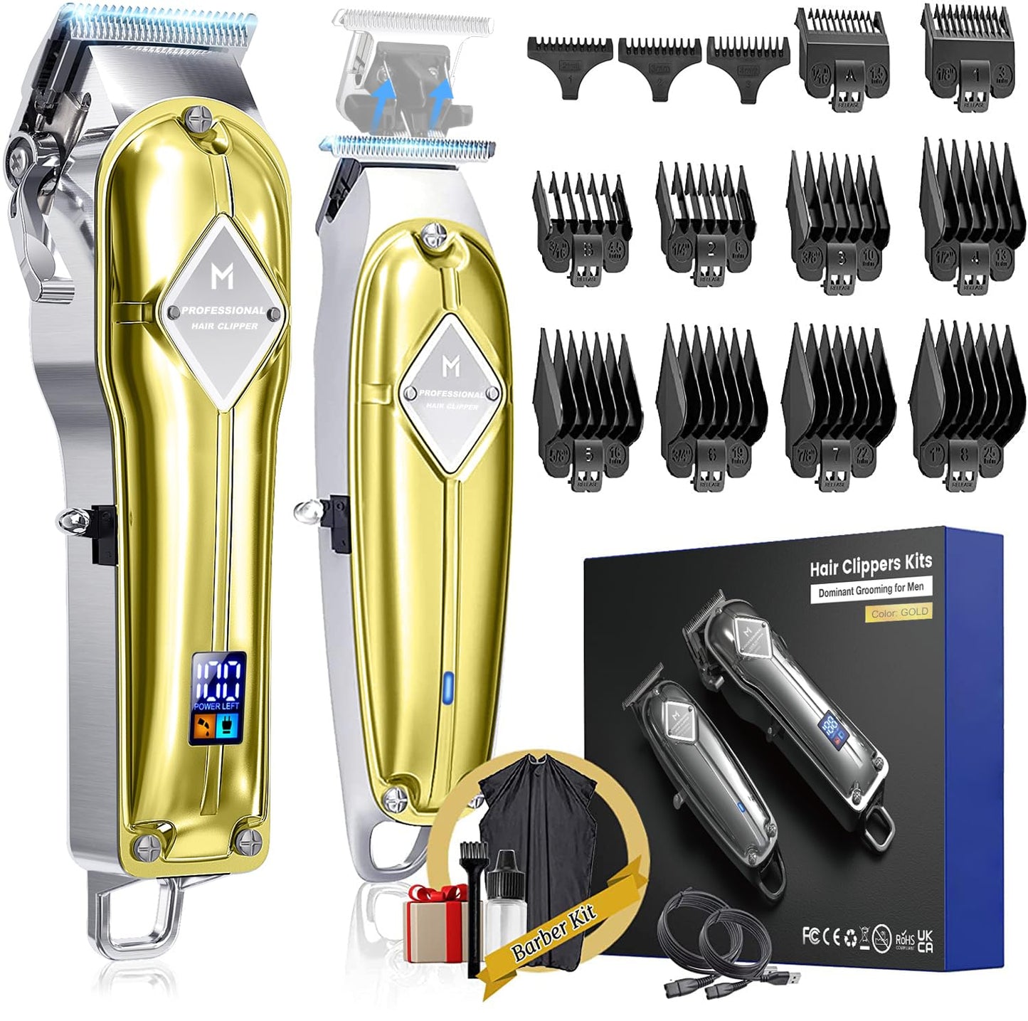 Limural PRO Hair Clippers and Trimmer Combo - Professional Barber Fade Clipper + Zero Gap T-Blade Edgers, Complete Beard Grooming Shaving Kit for Men with 13 Fade Taper Combs & 6500 RPM Motor