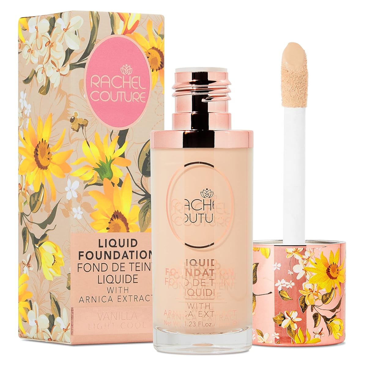 Rachel Couture Lightweight Liquid Foundation with Buildable Coverage & Matte Finish | Vegan & Cruelty-Free | Skin-Nourishing Arnica Extract Infusion - 1.18 Fl Oz - Vanilla
