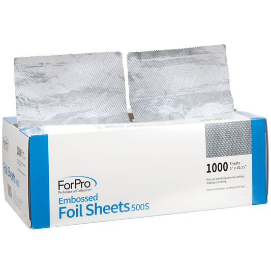 ForPro Embossed Foil Sheets 500S, Aluminum Foil, Pop-Up Foil Dispenser, Hair Foils for Color Application and Highlighting Services, Food Safe, 5” W x 10.75” L, 1000-Count
