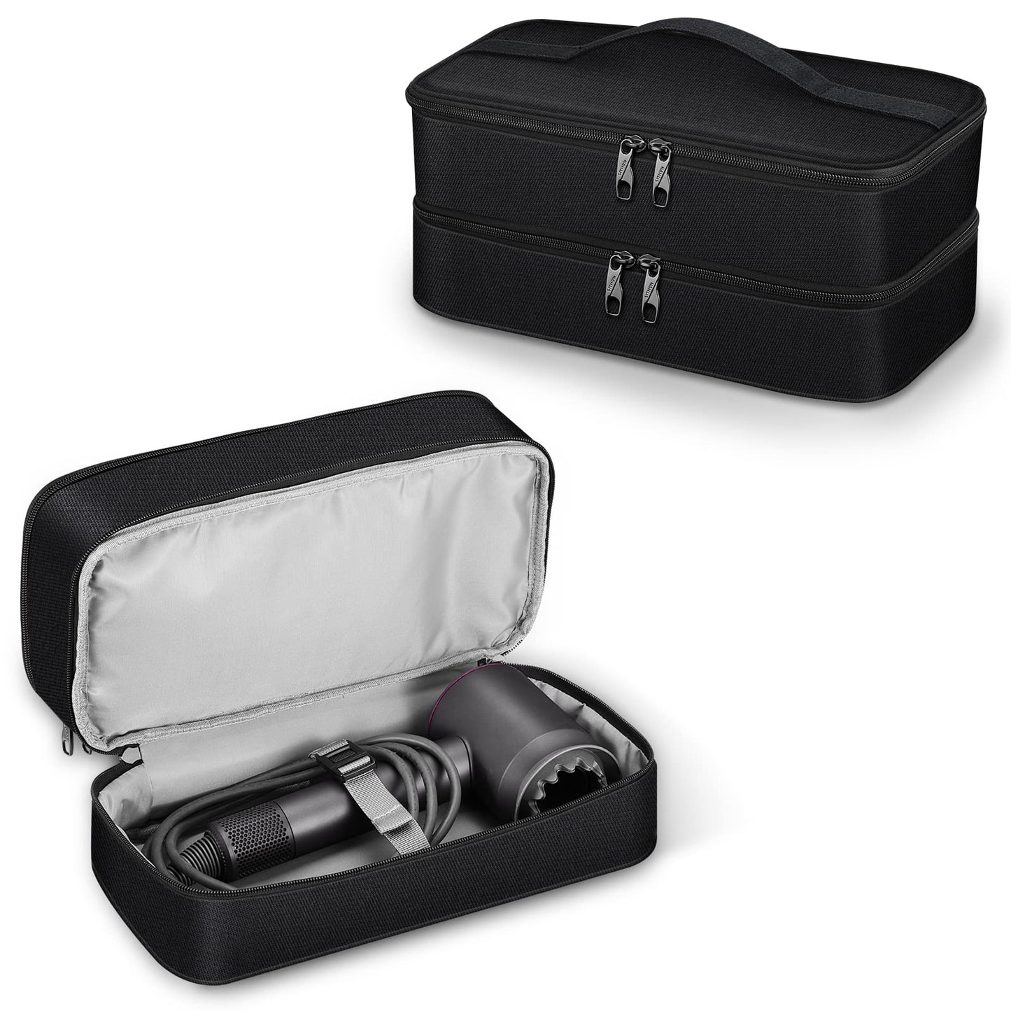 SITHON Double-Layer Travel Carrying Case for Dyson Supersonic Hair Dryer, Water Resistant Portable Storage Organizer Bag Compatible with Shark Speedstyle Flexstyle HyperAir Dryer (Bag Only), Black