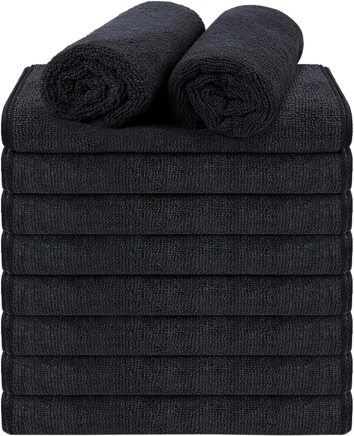Puomue 10 Pack Black Salon Towels, Super Soft and Absorbent Microfiber Hair Towel for Salon, Bath, Spa, Pool and Home, 27 inch X 16 inch