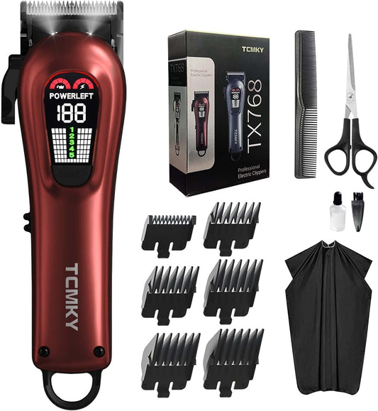 TCMKY Hair Clippers for Men Professional Hair Trimmer for Men - Cordless&Corded Barber Clippers for Hair Cutting & Grooming, Rechargeable Hair Trimmer Kit for Household (Red)