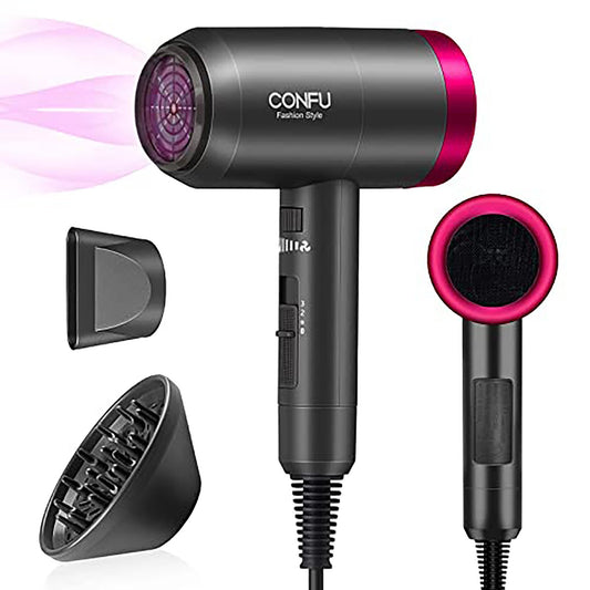 Hair Dryer with Diffuser, Professional Salon Negative Ions Blow Dryer Powerful 1600W for Fast Drying, 3 Heating & Infinity Speed, with Constant Temperature, No Hair Damage, Low Noise