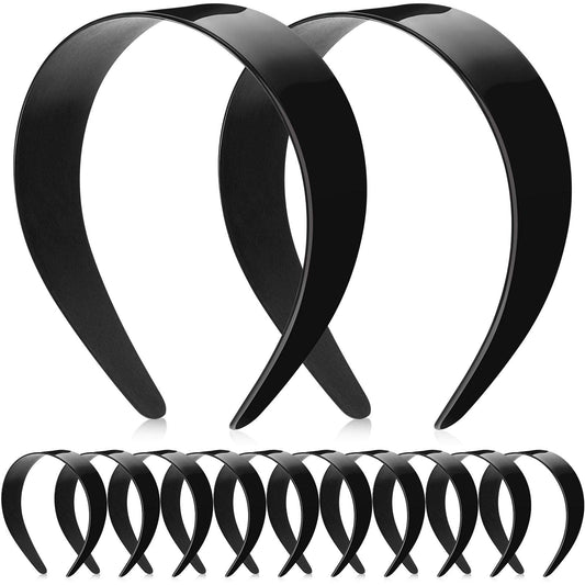 12 Pieces Wide Hard Plastic Headband Plain Craft Headband Plastic Hairband for DIY Hair accessories Women Girl (Black,2 Inch)