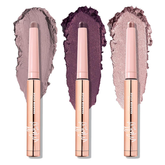 Mally Beauty Evercolor Eyeshadow Stick Trio- Bliss Shimmer, Thistle Matte, Royal Plum Shimmer - Waterproof and Crease-Proof Formula - Easy-to-Apply Buildable Color - Cream Shadow Stick