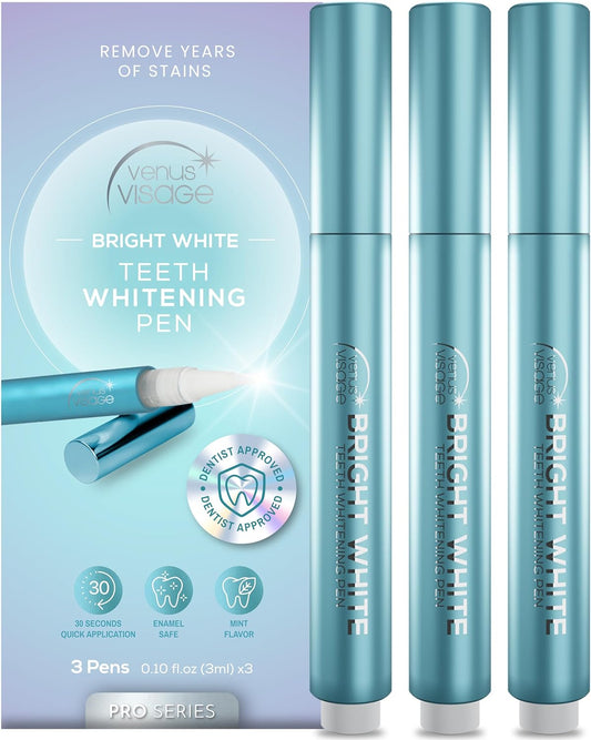 Venus Visage Teeth Whitening Pen Pro Series (3 Pens) - Dentist Approved Teeth Whitening Gel with Professional Formulation and Ingredients - Best Teeth Whitener Overnight & No Tooth Sensitivity