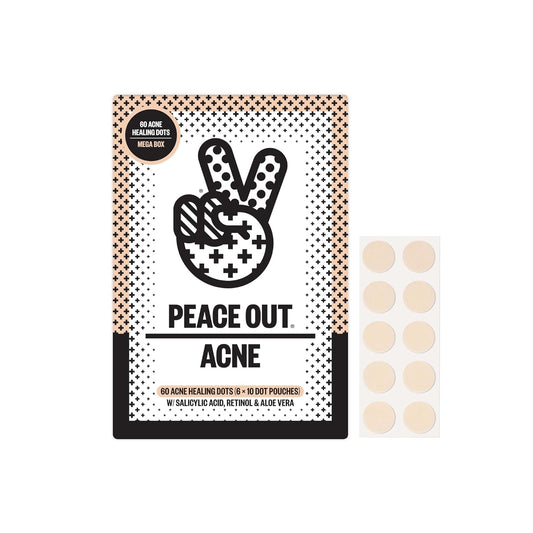 Peace Out Skincare Mega Acne Healing Dots. 6-hours Fast Acting Anti-Acne Hydrocolloid Pimple Patches with Salicylic Acid to Clear Blemishes Overnight (60 dots)