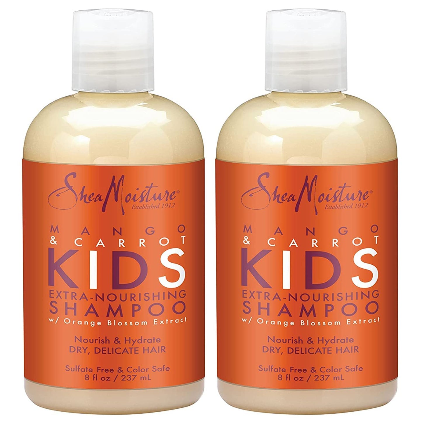Shea Moisture Kids Shampoo - Extra-Nourishing Shea Butter, Mango & Carrot Hair Detangler with Orange Blossom Extract, Sulfate-Free Shampoo for Kids, 8 Oz (Pack of 2)