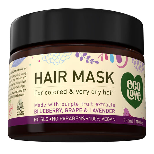 ecoLove Hair Mask for Dry Damaged Hair, Natural Hair Mask Deep Conditioning,Hair Mask for Color Treated Hair, No SLS or Parabens – with Natural Lavender Extract -Vegan and Cruelty-Free. 11.8 oz