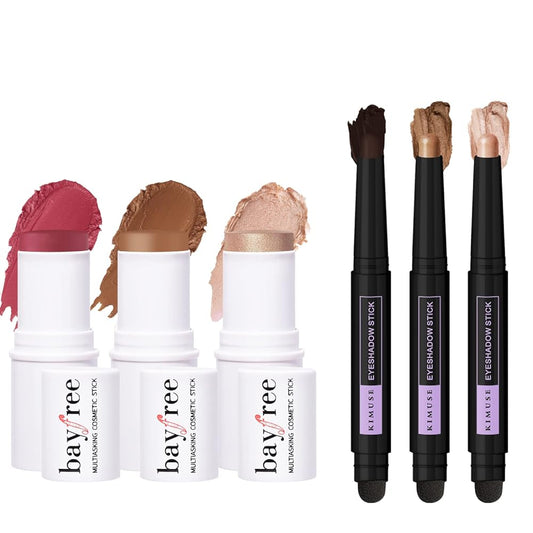 KIMUSE Multi Stick Trio Face Makeup & 3PCS Cream Shimmer Eyeshadow Stick Set