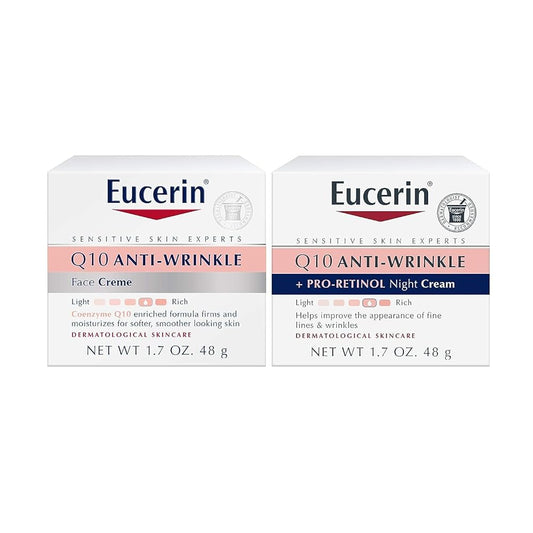 Eucerin Q10 Anti Wrinkle Face Cream Bundle, Day Cream and Night Cream For Face, 1.7 Ounce (Pack of 2)