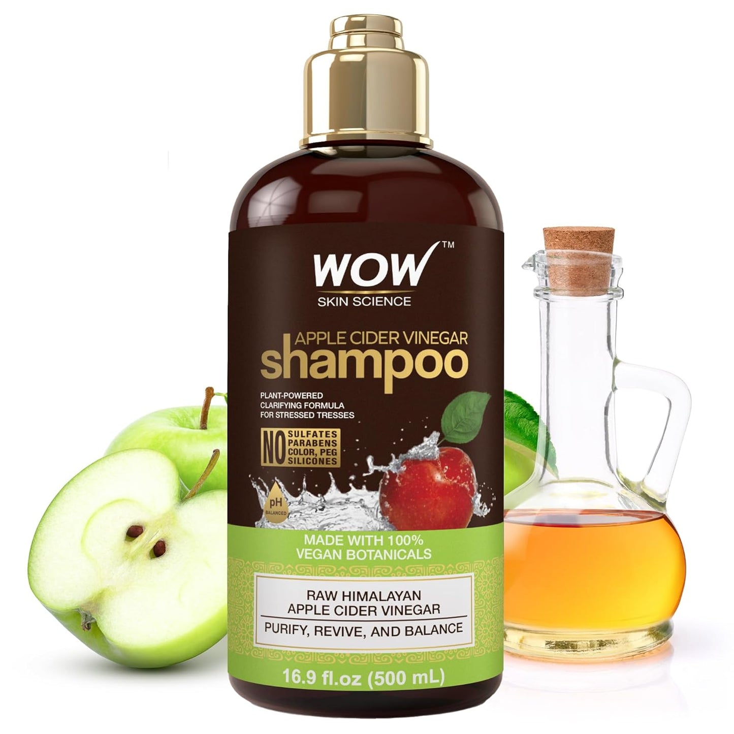 WOW Skin Science Apple Cider Vinegar Shampoo - Hair Growth Shampoo For Thinning Hair, Hair Loss & Dandruff Shampoo - Parabens & Sulfate Free Shampoo (Brown, 16.9 Fl Oz (Pack Of 1))