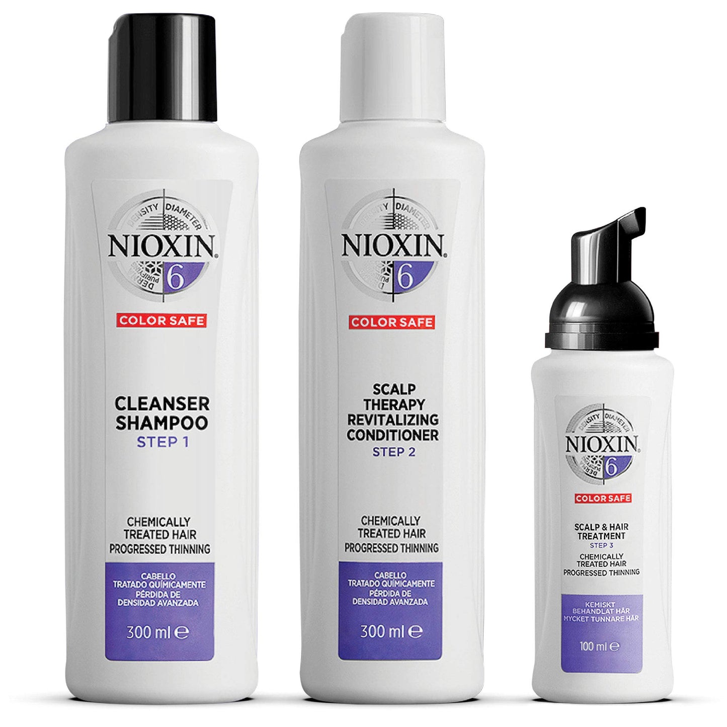 Nioxin System Kit 6, Hair Strengthening & Thickening Treatment, Treats & Hydrates Sensitive or Dry Scalp, For Bleached & Chemically Treated Hair with Light Thinning, Full Size (3 Month Supply)