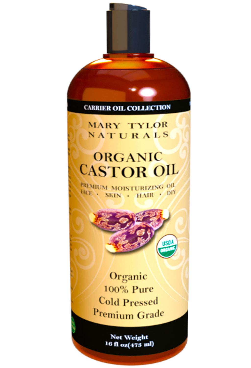 Mary Tylor Naturals Organic Castor Oil 16 oz Ñ USDA Certified Cold Pressed, Hexane Free, 100% Pure and Natural