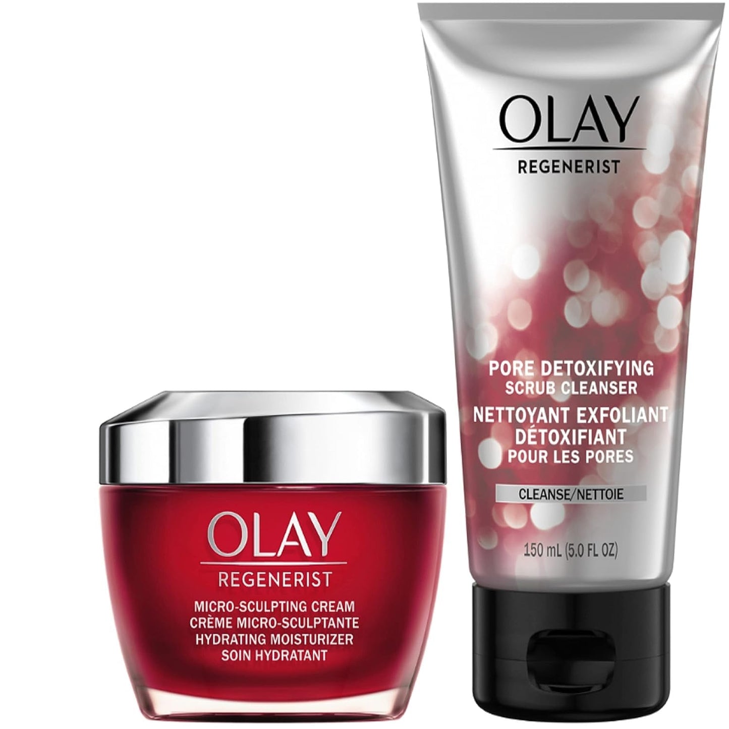 Olay Face Wash Regenerist Advanced Anti-Aging Pore Scrub Cleanser (5.0 Oz) and Micro-Sculpting Face Moisturizer Cream (1.7 Oz) Skin Care Duo Pack, Total 6.7 Ounces Packaging may Vary