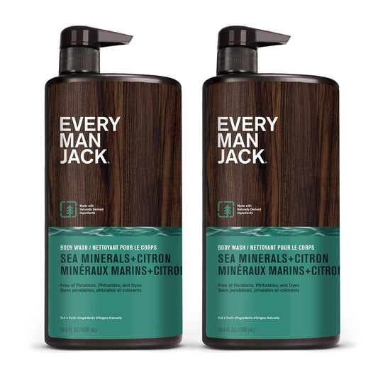 Every Man Jack MenÕs Hydrating Body Wash for All Skin Types - Cleanse and Hydrate Skin with Naturally Derived Marine Extracts, Coconut Oil, and a Sea Minerals + Citron Scent - 33.8 fl. oz. - 2 Bottle