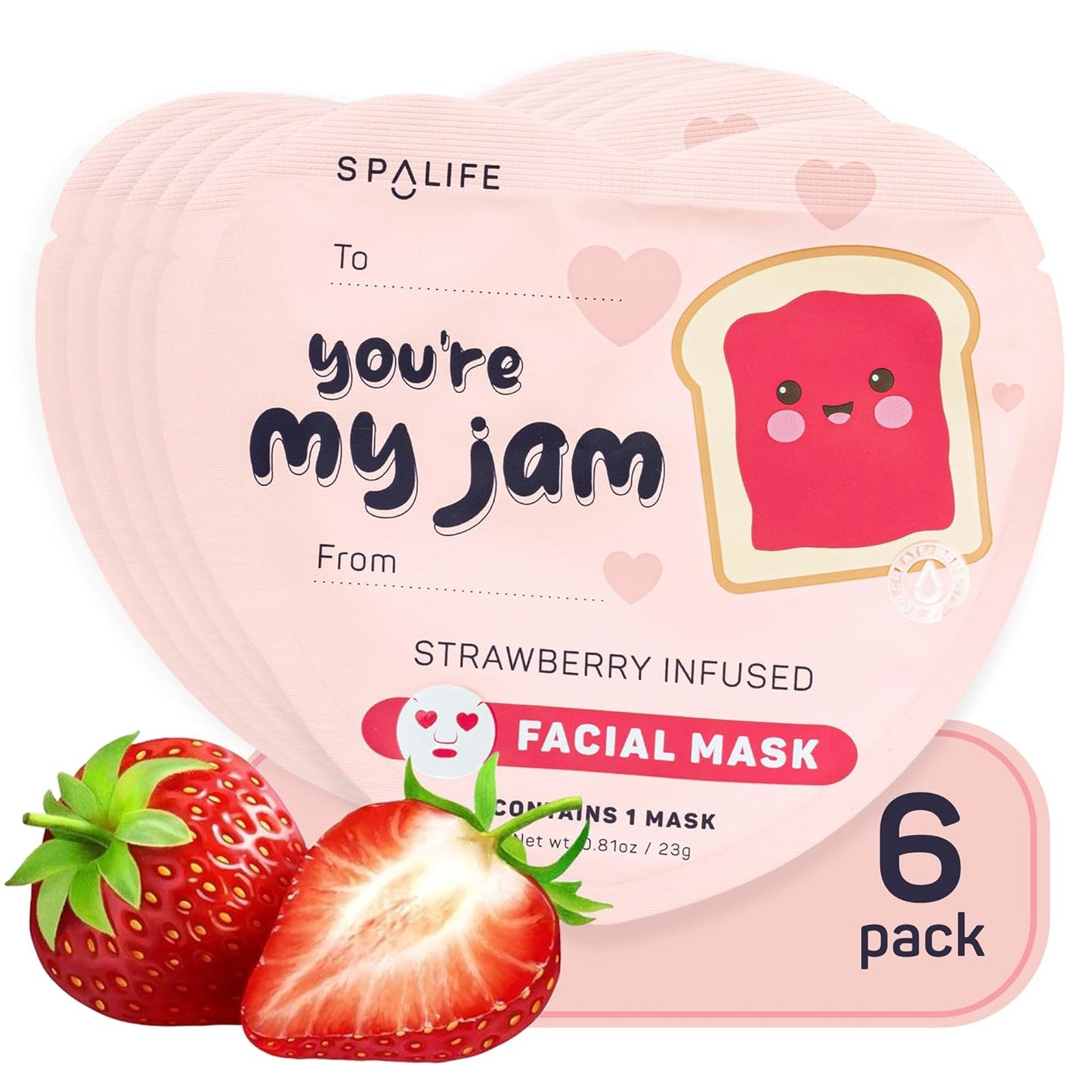 SpaLife You're My Jam Face Mask 6 Pack - Infused with Strawberry Extract for a Youthful Glow - Revitalizing Facial Mask - Hydrates and Boost Skin's Radiance - Perfect for Valentine Skincare Gift Set