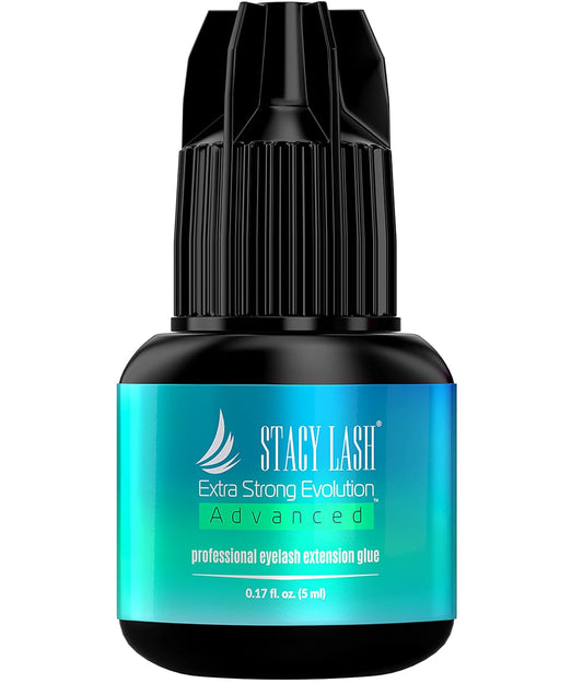 Stacy Lash Extra Strong Evolution Advanced Eyelash Extension Glue (0.17fl.oz/5ml)/ 1Sec Dry /6Weeks Retention/Black Adhesive/Professional Supplies
