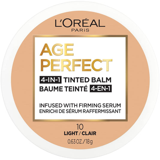 L'Oreal Paris Age Perfect 4-in-1 Tinted Face Balm Foundation with Firming Serum, Light 10, 0.61 Ounce