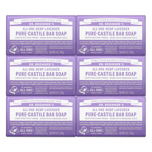 Dr. BronnerÕs - Pure-Castile Bar Soap (Lavender, 5 ounce, 6-Pack) - Made with Organic Oils, For Face, Body and Hair, Gentle and Moisturizing, Biodegradable, Vegan, Cruelty-free, Non-GMO