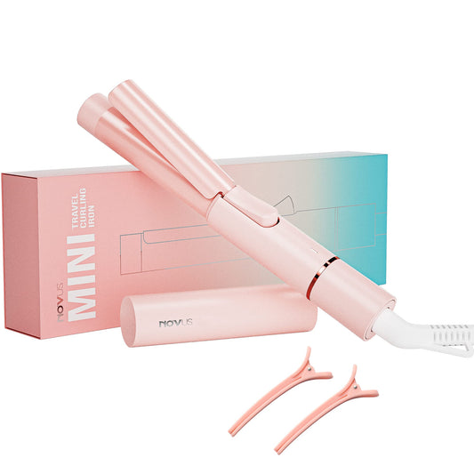 NOVUS Mini Curling Iron for Short Hair,Travel Curling Iron Dual Voltage,Ceramic Small Curling Wand,Barrel Hair Curling Iron 1 Inch Heat-Up Fast,Pink Portable Hair Curler