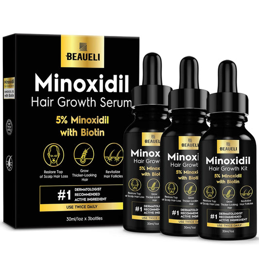 5% Minoxidil for Men and Women, Hair Growth Serum, Hair Growth for Men, Minoxidil 5% & Biotin for Hair Loss 3 bottles