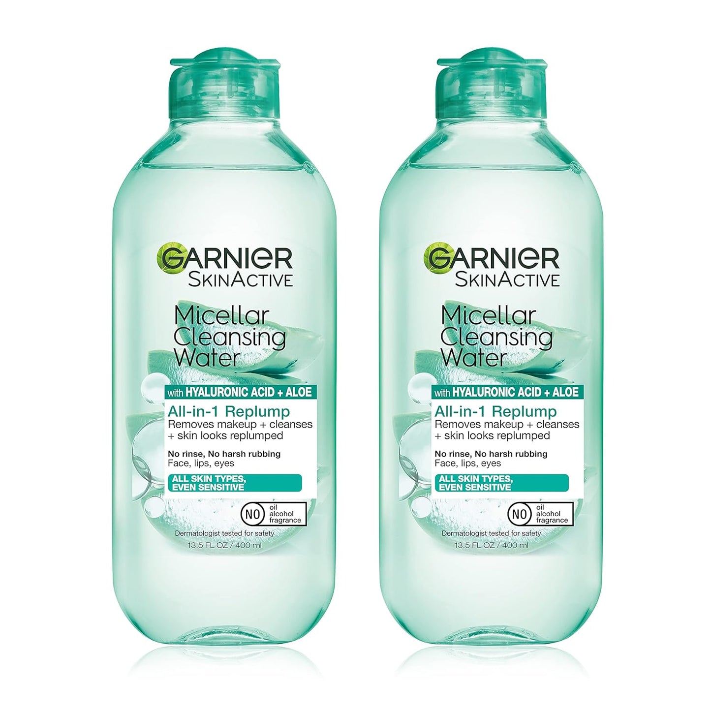Garnier Micellar Water with Hyaluronic Acid, Facial Cleanser & Makeup Remover, 13.5 Fl Oz (400mL), 2 Count (Packaging May Vary)