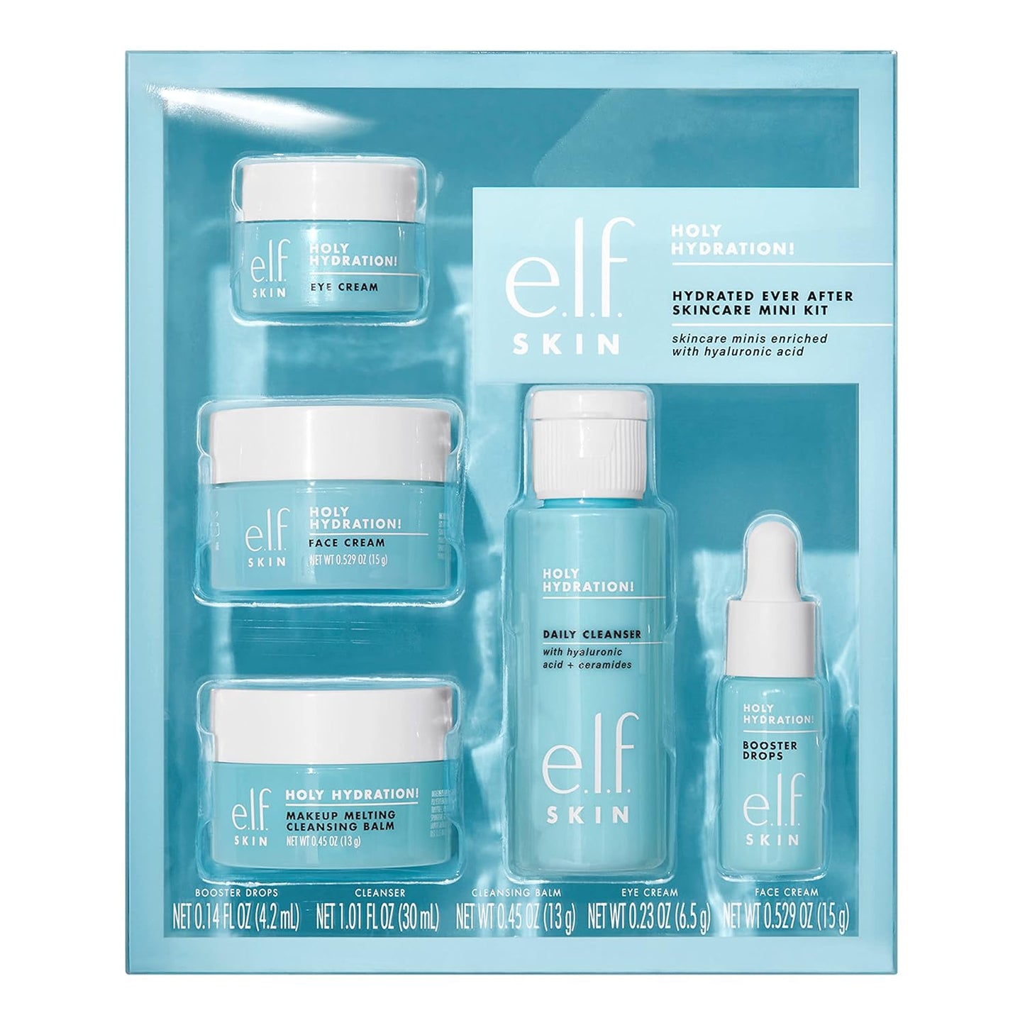 e.l.f. SKIN Hydrated Ever After Skincare Mini Kit, Cleanser, Makeup Remover, Moisturizer & Eye Cream For Hydrating Skin, TSA-friendly Sizes