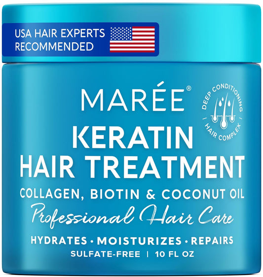 MAREE Deep Hair Oil Conditioner - Hydrating & Deep Conditioning Hair Oil with Coconut Oil & Keratin for Fine, Curly & Frizzy Hair - Biotin & Collagen Moisturizing Conditioner for Dry Bleached Hair