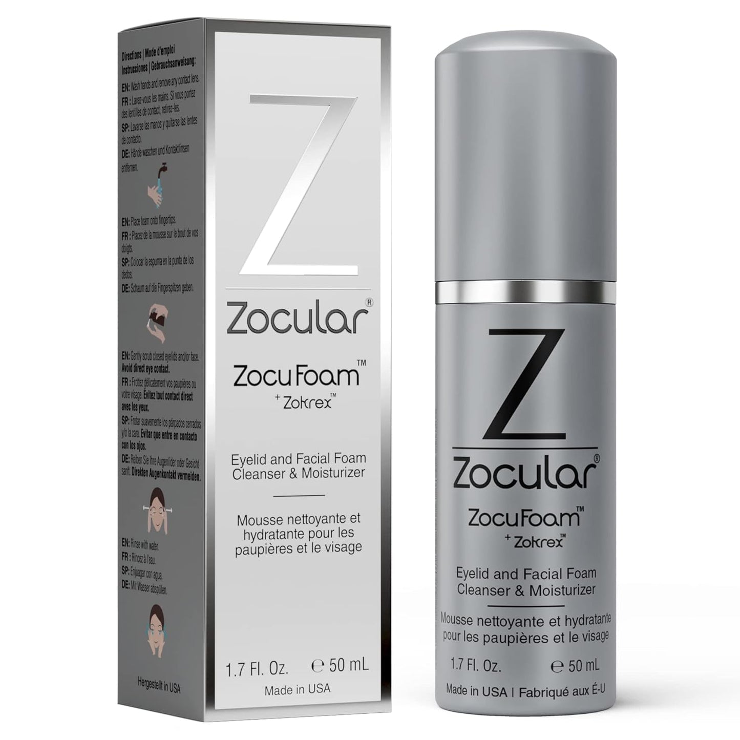 Zocular ZocuFoam Eyelid Cleanser - Foaming Eyelid Scrub - Natural pH Balanced Solution - 1.7 FL OZ (50mL)