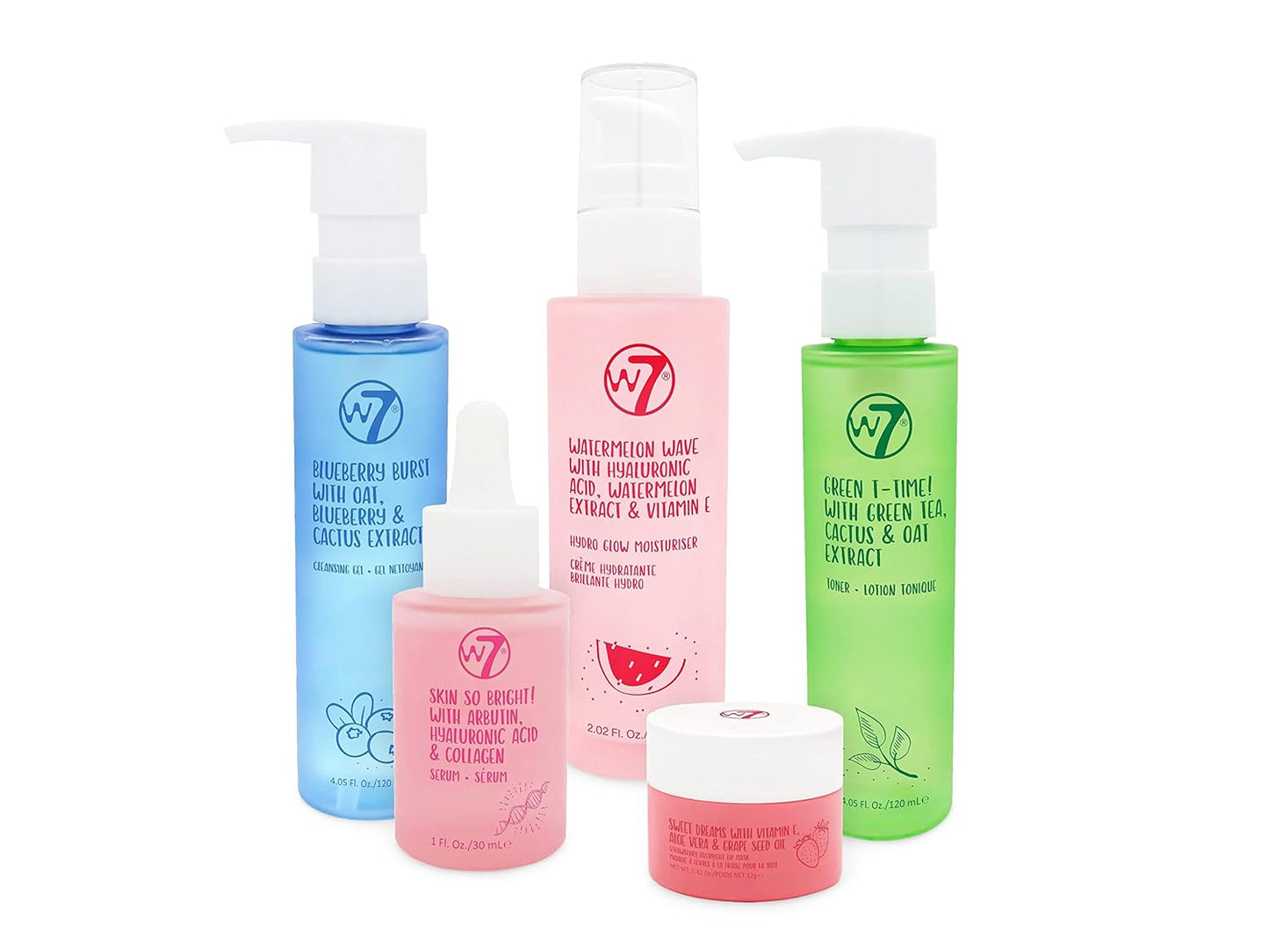 W7 Self-Care Skincare Set - 5 Step Daily Routine - Moisturizer, Serum, Toner, Cleanser & Lip Mask - Full Size Skin Care Kit for Natural, Beautiful Skin