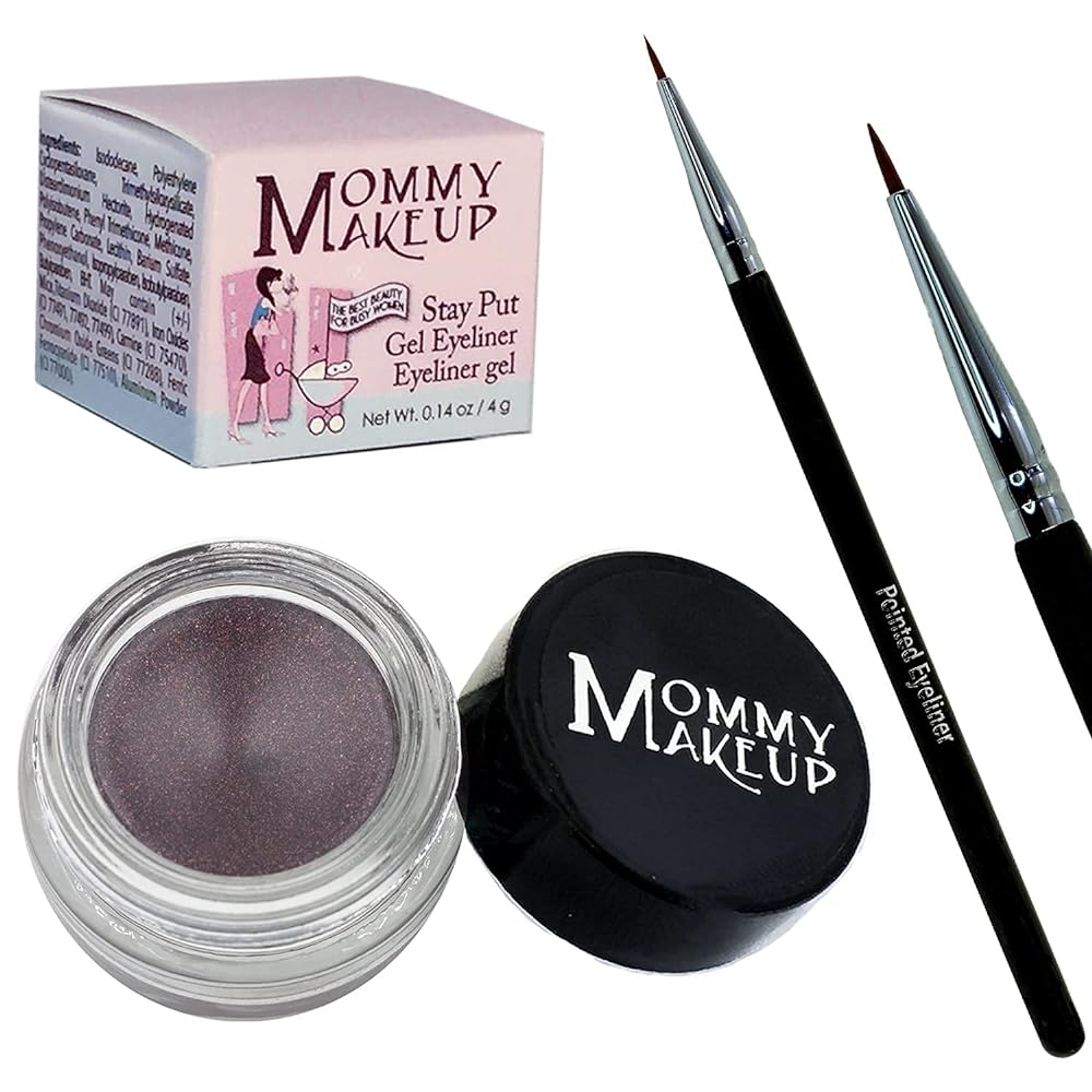 Mommy Makeup [Bundle - Save 20%] Waterproof Stay Put Gel Eyeliner in Black Orchid + Pointed Eyeliner Brush