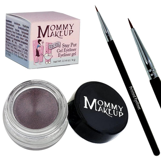 Mommy Makeup [Bundle - Save 20%] Waterproof Stay Put Gel Eyeliner in Black Orchid + Pointed Eyeliner Brush