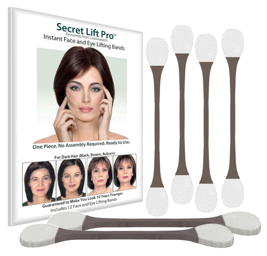 Secret Lift Pro - Pre-Assembled Face and Eye Lift Tapes with Bands One Size (Dark Hair)