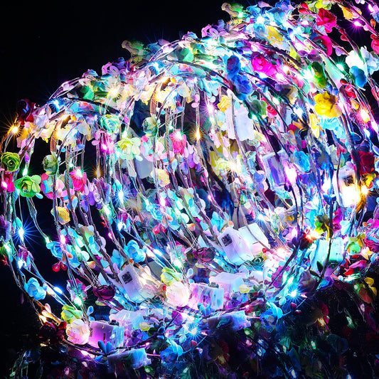 Yunsailing 64 Pcs Light up Flower Headband LED Hair Crown Girl Headpiece Luminous Tiara Glowing Floral Headdress(Classic)